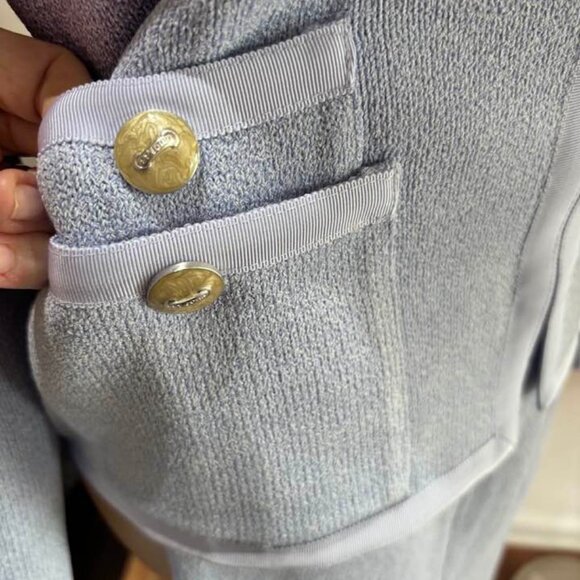 St John designer lavender pants suit orchid 12 jacket tweed buttons embellished - Picture 2 of 6